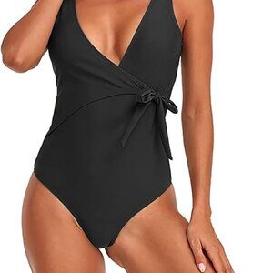 Women's Strappy One Piece Tummy Control Swimsuit Tie Side Sz M Black NWOT